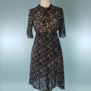 Vintage Floral Prairie Style Black Dress